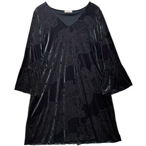 Gilli Womens Velvet Grunge Dress Flare Sleeve Stretch Size 1X Black Floral